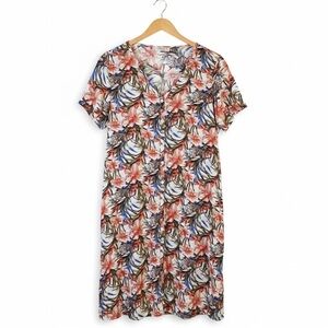 Ekouaer NWOT Short Sleeve Tropical Palm Floral Button Down Dress